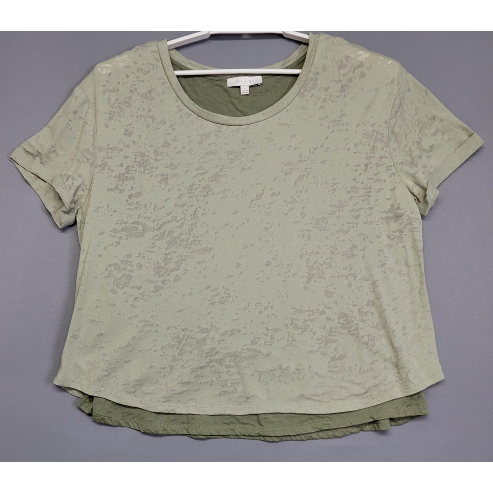 eri + ali for Anthropologie Top Womens L Sage Green Burnout‎ Layered Tee Utility